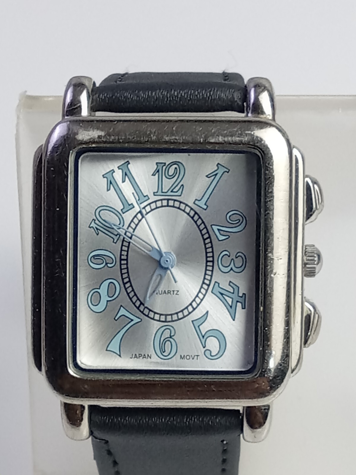 Silver Tone Dial Rectangle Case Silver Dial Black… - image 2
