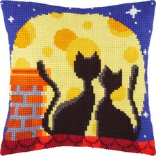 DIY Printed Cross-Stitch Cushion Kit "Cats on the Roof", 16x16" / 40x40 cm