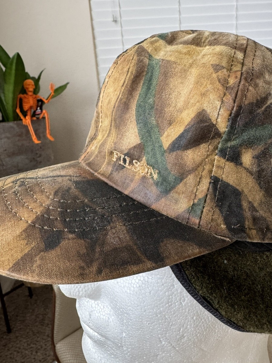 Filson Vintage Insulated Tin Cloth Hat Wool Ear Flaps Hunting Duck