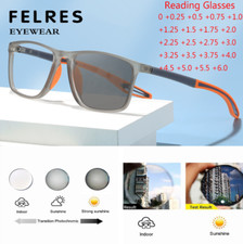 Men Women TR90 Square Sport Photochromic Reading Glasses Lightweight Sunglasses