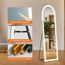 Arched Full Length Mirror with Lights LED Floor Mirror with Stand for Bedroom