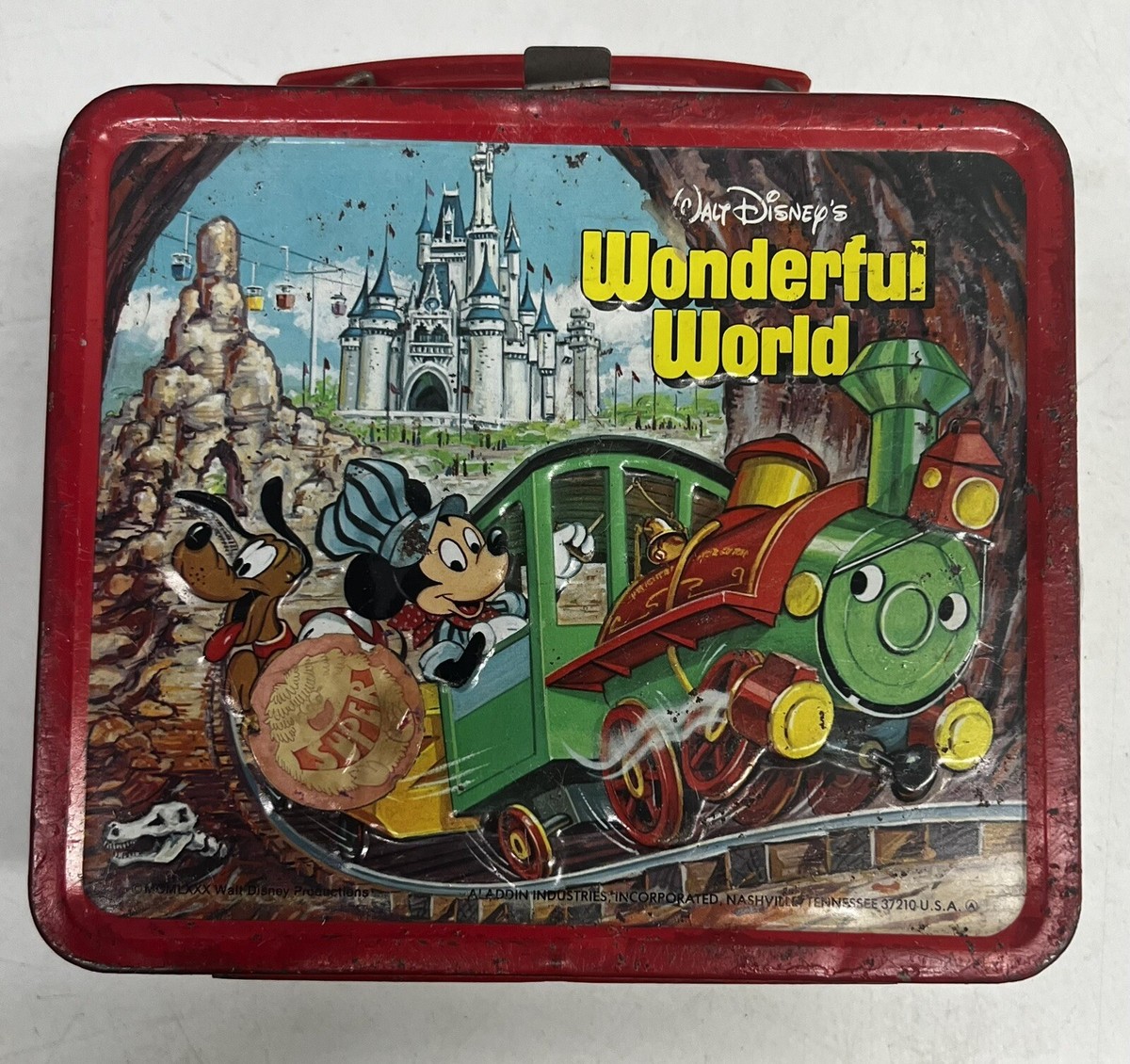 Walt Disney's Wonderful World Lunch Box Aladdin 1980 Train Vintage