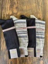 Johnston & Murphy Socks Gray Blue Stripe Navy Pima Cotton Dress x 4 Pairs New