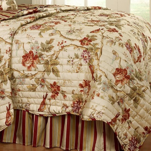 3PC or 4PC 100% Cotton Quilt Set, Waverly Papaya Charleston Chirp Collection - Picture 3 of 4