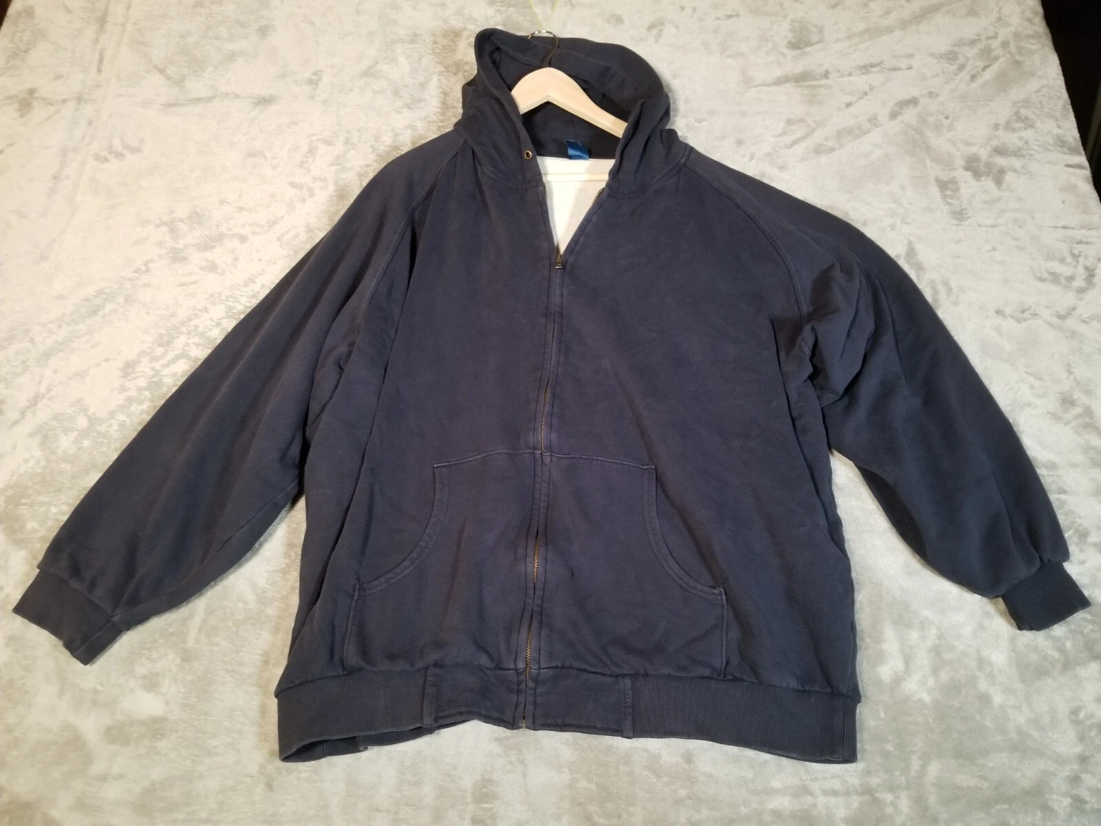 Men's Thermal Lined Hoodie Navy Full Zip Distressed Warm No Tag 2-3X