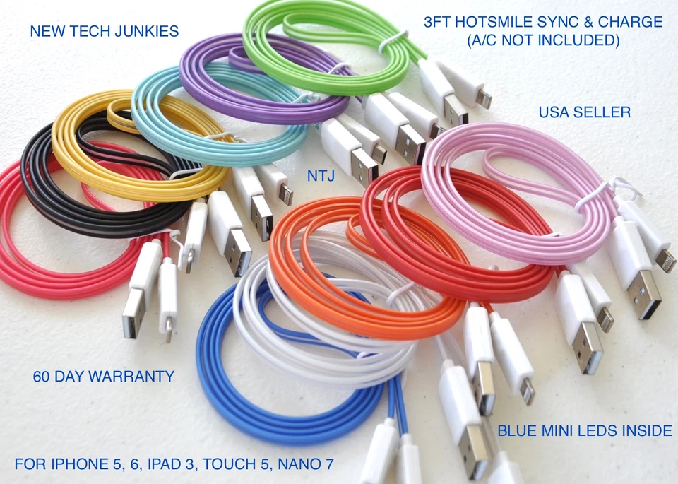 HOT LED light data charger charge cable for iPhone X 8 7 4s 5c 6 plus micro usb - Image 3 of 4