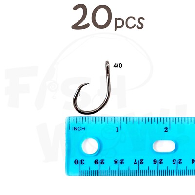 chrome lazer point circle fish hooks 20pcs Size 4/0 Fish WOW!® Fishing 4x strong Offset circle hook Short Shank  @US