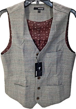 79.50 Murano Plaid Vest Polyester-Viscose, LT Grey, Size Small.