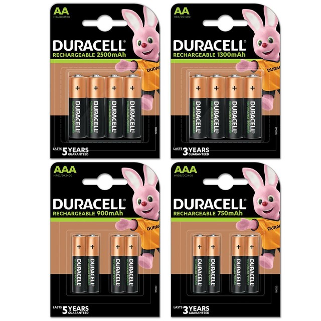 Duracell AA 2500 mAh 1.2 V Pack of 4 Rechargeable Batteries Black
