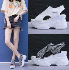 Summer Wedge Women High Heel Platform Sandals Open toe Shoes Casual Flyknit uk