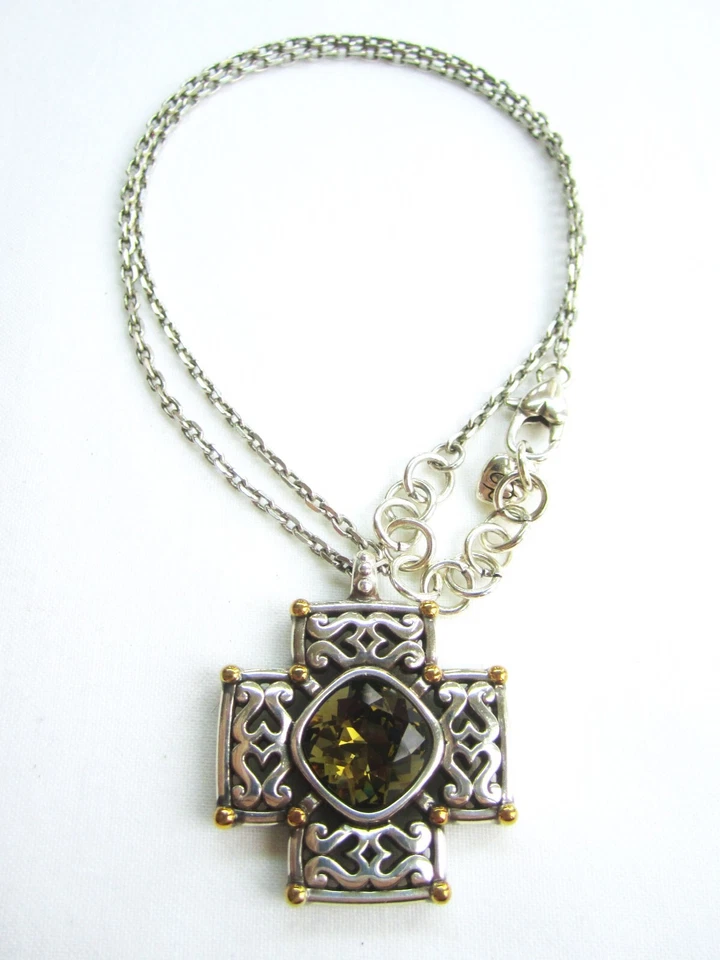 Collar Brighton Deauville Plata y Oro Cruz Cuarzo Ahumado Cristal - RETIRADO