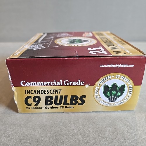 Holiday Bright Lights BU25C9X3-TGRA 130V 7W C9 Green Christmas Bulbs 1" 25 Count - Picture 3 of 5