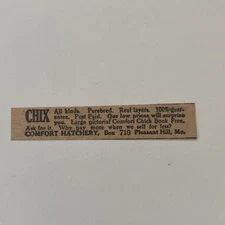 Comfort Hatchery Chix All Kinds Purebred Pleasant Hill MO 1926 Ad SAI1-S25