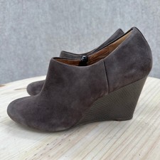 Clarks Artisan Womens 9M Suede Wedge Booties Grey Snakeskin Heel Ankle Boots