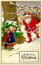Christmas ~ Santa ~ Hiking With Toy Bag Children Hiding Postcard COPY #10786