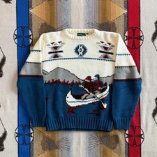 Vintage 90s Boundary Waters Canoe Outdoor Knit Sweater Size Medium Nature Rare