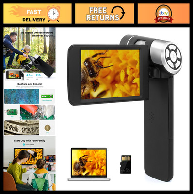 Portable Digital Microscope 200X with 4'' Screen, 1080P Camera, LED Lights, 32GB
