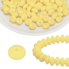 100Pcs Silicone Beads 12mm Lentil Rubber Focal Beads Bulk, Beige