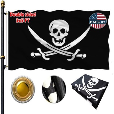 3x5ft Double Sided Jolly Roger Pirate Flag | Heavy Duty 3-Ply Polyester | Can...