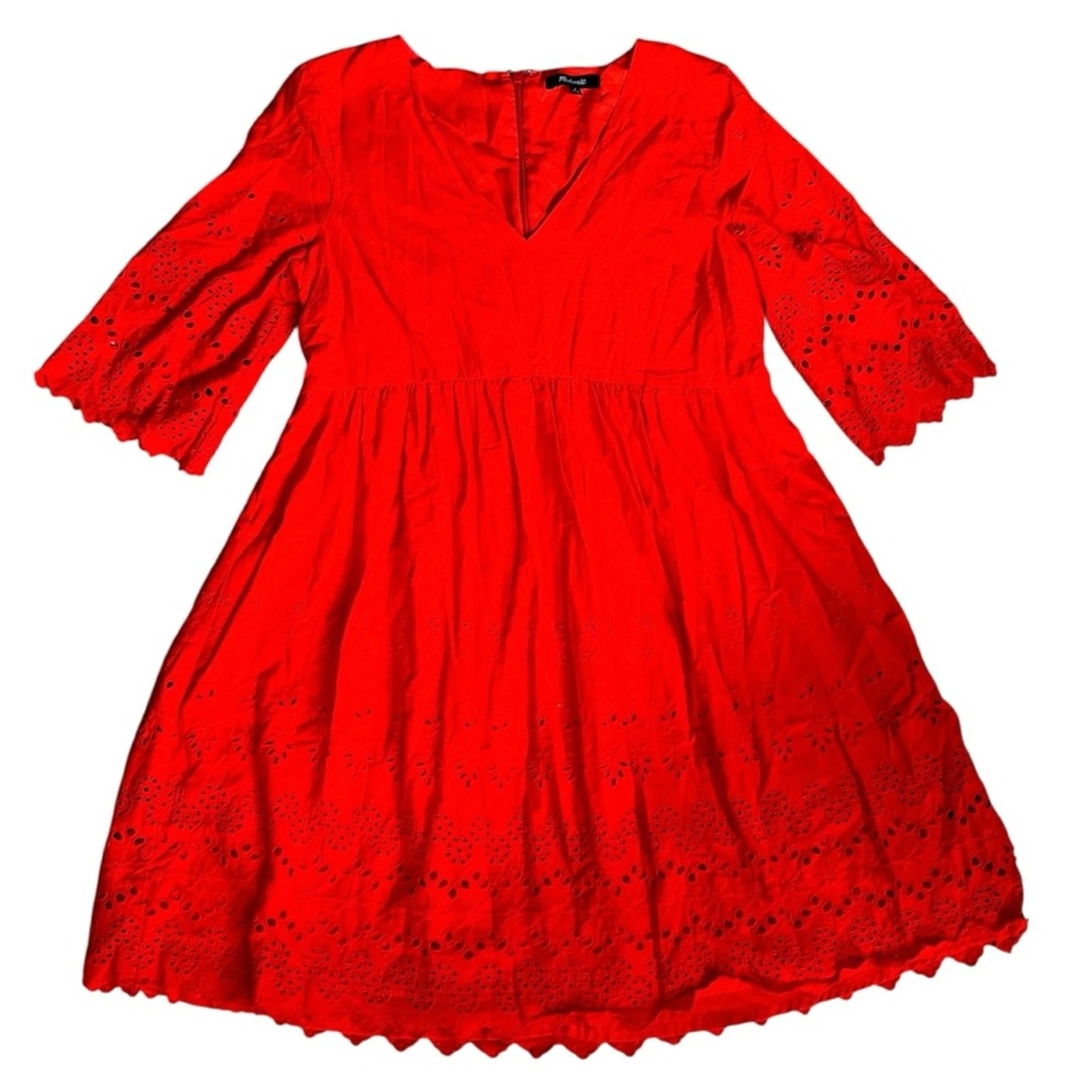 VALENTINO Abito donna Madewell taglia 8 rosso pizzo occhiello reticolo scollo a V mini manica 3 4