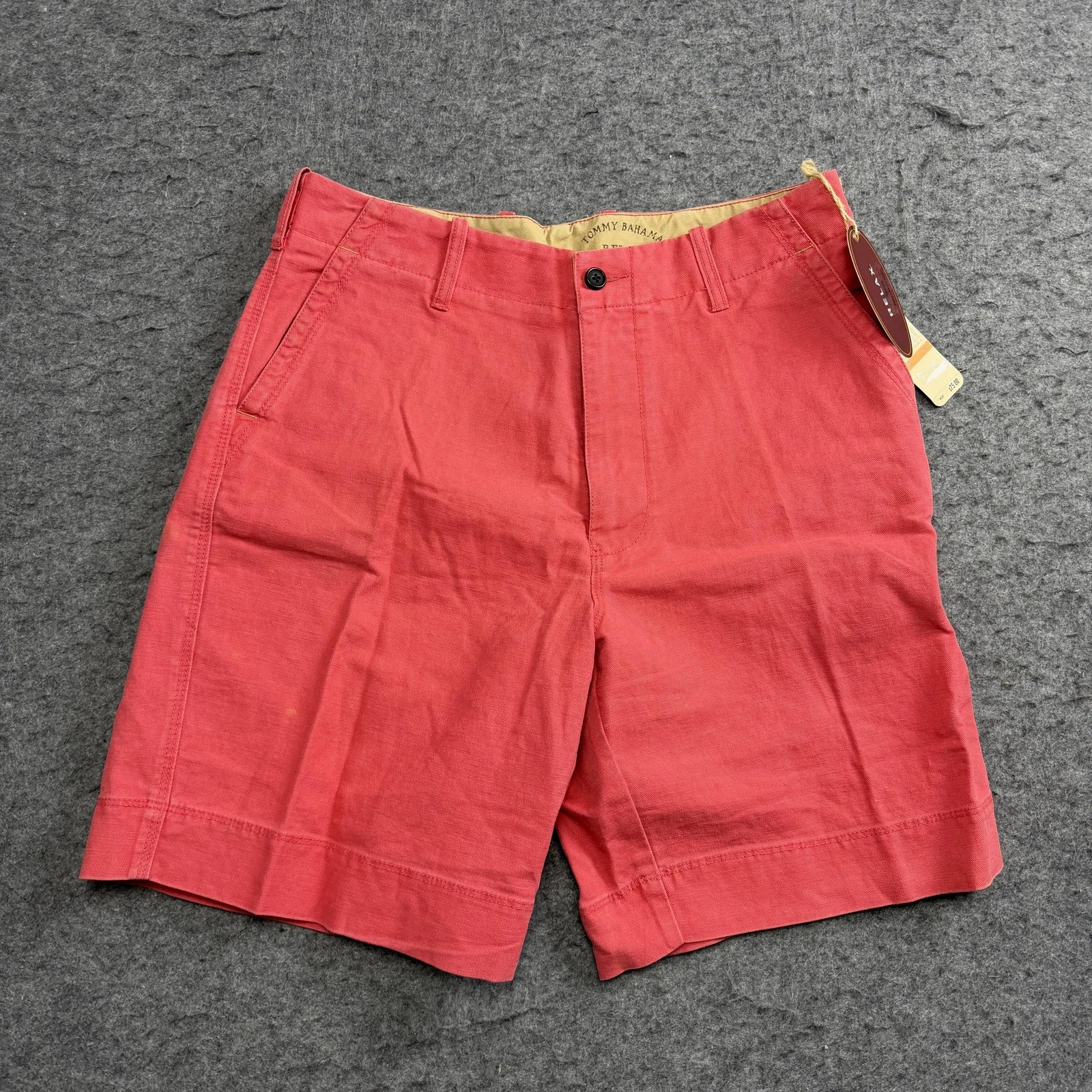 Tommy Bahama Nomad Twill Shorts Mens 33 Red Linen Chino 9" Inseam Casual