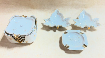 mid century ashtrays PORCELAIN DISHES maple leaf GOLD TRIM some occupied japan