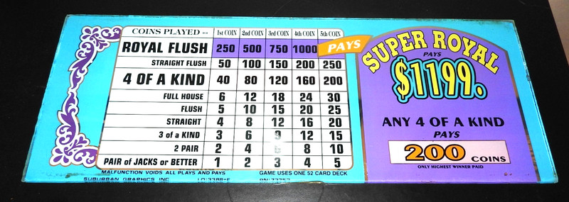 Vintage Casino Super Royal Poker Slot Machine Glass  15.25" x 6" Ready to Frame