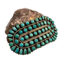 Navajo Larry M Begay Turquoise Sterling Silver Cluster  3” Hair Barrette Clip