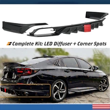 FOR 18-2022 ACCORD GLOSS BLACK LED REAR BUMPER DIFFUSER+ BLACK CORNER APRON US