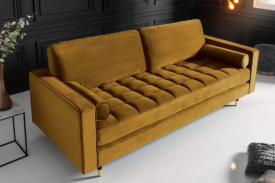 Design Sofa COZY VELVET 220cm Samt Federkern 3er-Sofa Federkern Couch mit Kissen - Bild 4 von 4