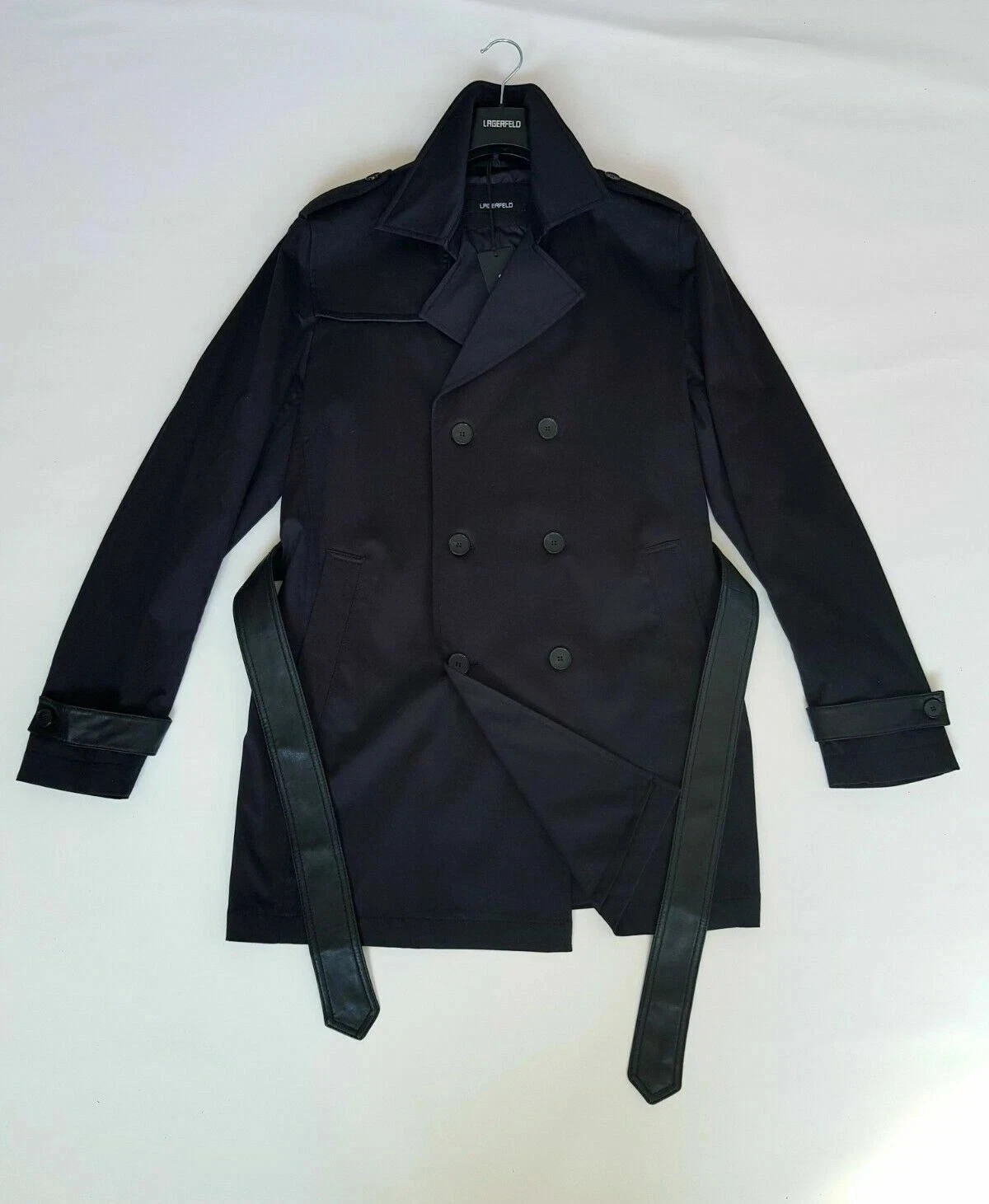 RRP£500 BNWT KARL LAGERFELD Black Cotton Stretch Trench Coat UK 44/EU 54 image 8