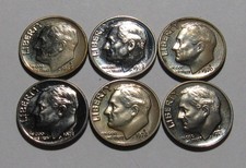 1968 S to 1973 S (6 Coins) Roosevelt Dime Proof - Mixed BU Condition - 210SU