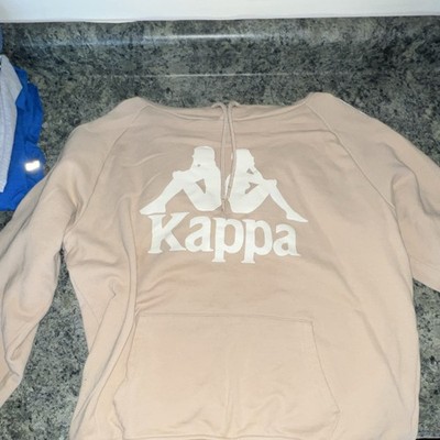 Kappa Beige Fleece Pullover Hoodie Men s Logo Graphic Print Patterned Sleeves