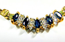 10K Real Yellow Gold 0.75 Carat Sapphires Diamonds Vintage Necklace Italian Made