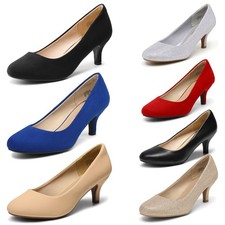 DREAM PAIRS Women Low Heel Stilettos Round Toe Slip On Pump Dress Shoes