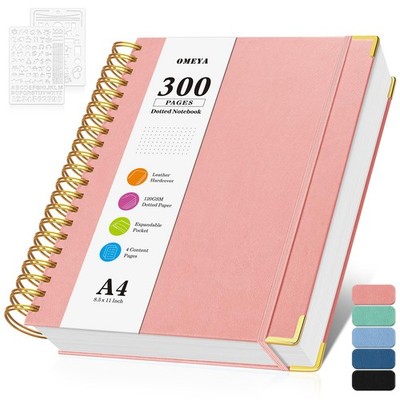 Bullet Dotted Journal Spiral Notebook, 300 Pages Leather Notebooks with Conte...