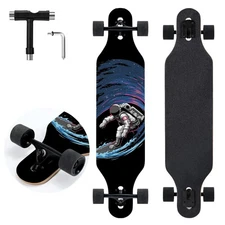 Longboard Skateboard, 41 Inch Drop Through Longboard Complete 9-Ply Nature Ma...