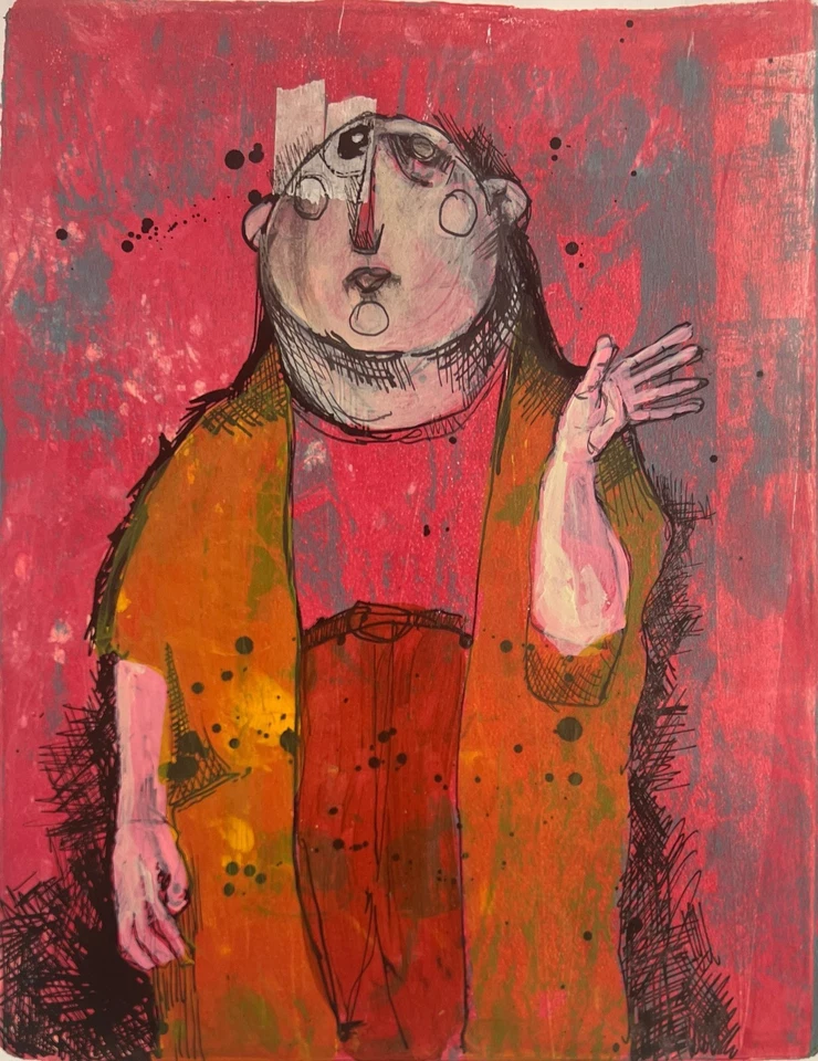 Faris Art: Goodbye: 10x14 Placa Papel Gelli Único Neo-Expresionismo Foto 2 de 4