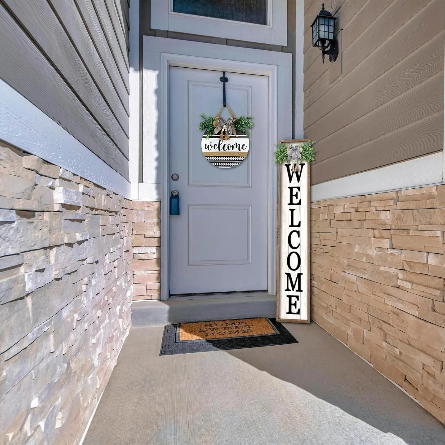 Welcome Sign for Front Porch Standing 45"X9" Large Outdoor Black Wood