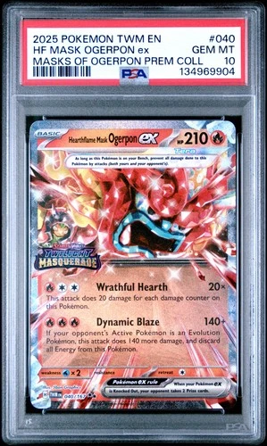 2025 POKEMON TWM EN-TWILIGHT MASQUERADE #040 HEARTHFLAME MASK OGERPON EX PSA 10