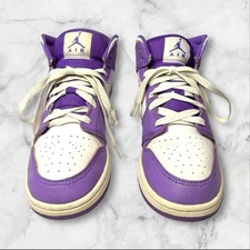 Size 5.5Y- Nike Air Jordan 1 Mid GS Purple Venom White DQ8423-511 Sneaker Shoes