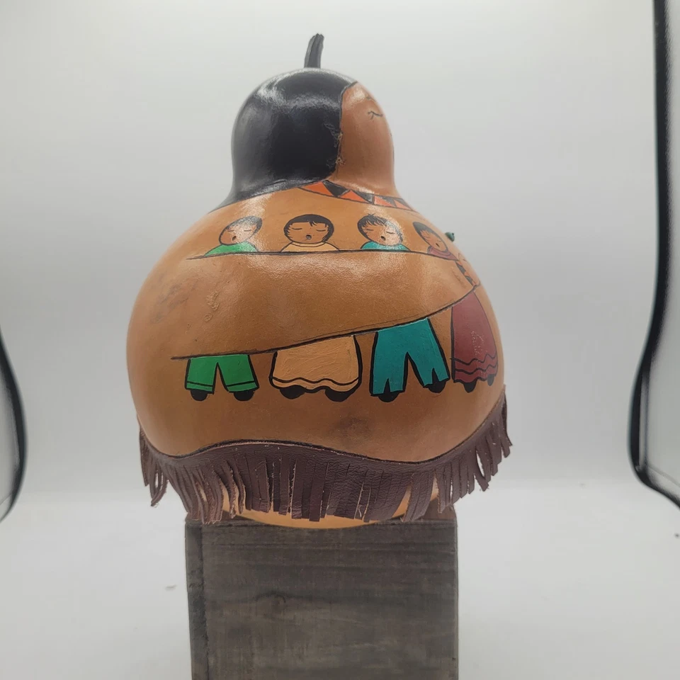 Southwestern Hand Painted Gourd Art Storyteller Turquoise Folk Art - Image 4 of 4