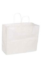 SSWBasics Large White Kraft Paper Shopping Bags with Handles - 16"W 6"D