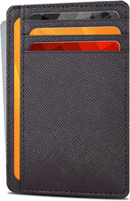 Mens Slim Leather Wallet RFID Blocking Minimalist Bifold Front Pocket Black