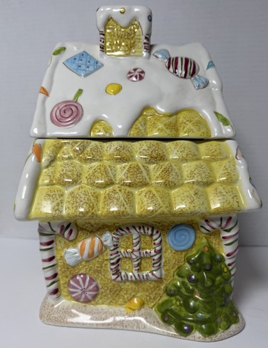 Nuevo Tarro de Galletas de Navidad Laurie Gates REGALOSINAS NAVIDEÑAS Casa de Pan de Jengibre Cerámica - Imagen 5 de 11
