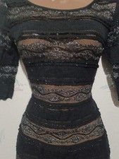 🔥🔥🔥small Women’s Black Lace Sheer Striped Bodycon Short Dress  