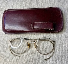 Vintage Glasses Spectacles W/Leather Case A/O Flu-Vue 1/10 12KGFN 1920  s Rare