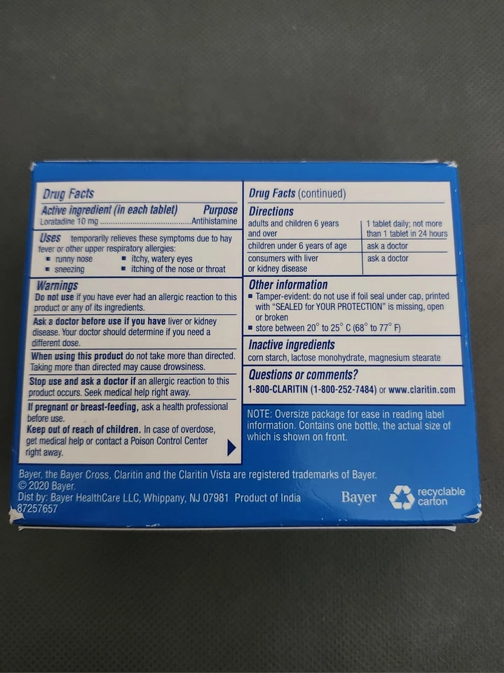 LOTE DE 5 pastillas para alergias Claritin 10 mg 70 pastillas en cada una. ¡LEER POR FAVOR!! Foto 3 de 3