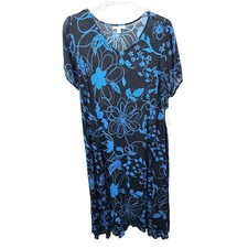 Woman Within Plus Size 22/24W Maxi Dress 1X Black Blue Floral Gauzy Beach 1251