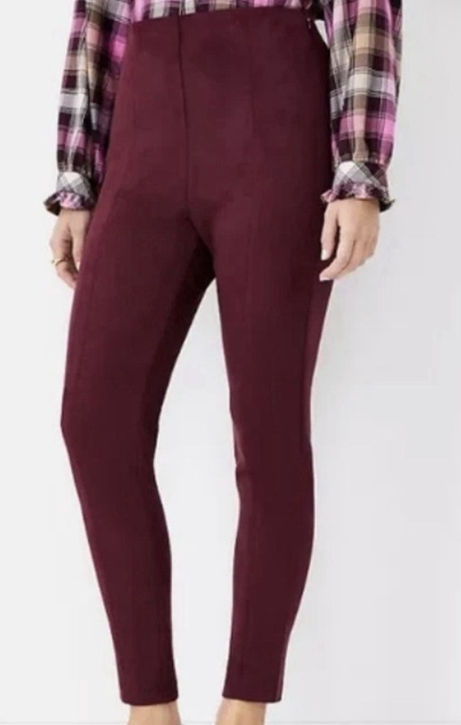 Ann Taylor Ladies Burgundy Faux Suede Slim Pants Size XXS NEW with Tags
